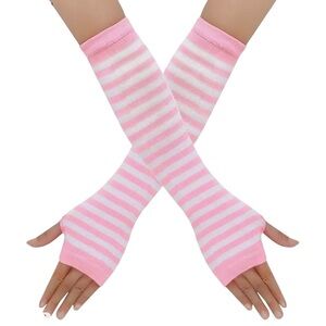Pink and White Striped Arm Warmers